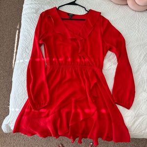 Express Red Ruffle Satin Dress
